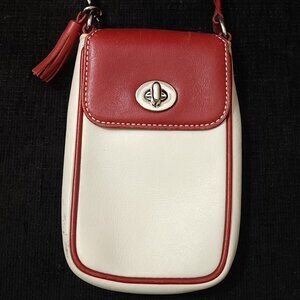 Coach Red and White Leather Phone Case Wristlet